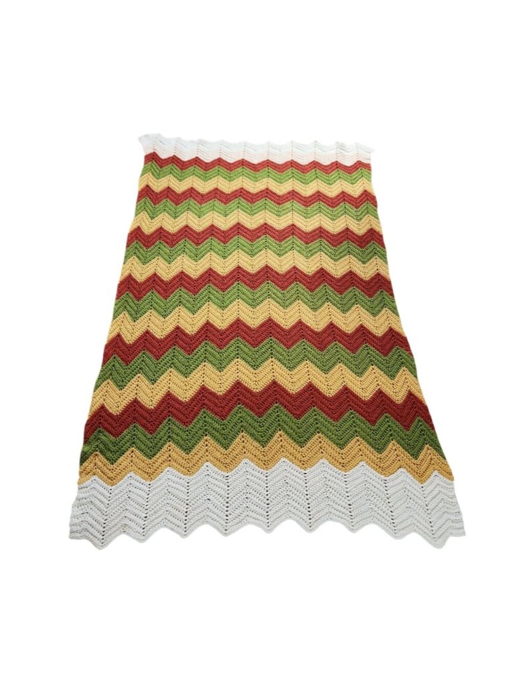 Crocheted Chevron Throw Blanket Afghan Fall Colors Handmade Crochet 78.5x43"
